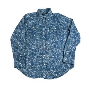 Lauren Ralph Lauren Denim Floral Y2K Blue Boho Western Cottagecore Shirt Medium